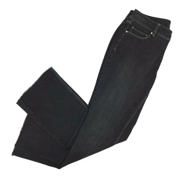 White House Black Market WHBM Women's Blanc Boot Leg Jeans Size 4 Black Raw Hem - Picture 1 of 7